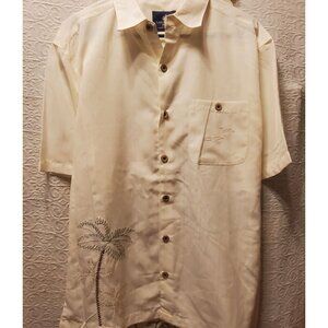 NWT Caribbean Joe Embroidered Men's L Hawaiian shirt Branded Tropical Boho Tiki